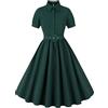 AXOE Donna Vestito Anni 50 Rockabilly Vintage Linea A con Cintura Bottoni Davanti per Carnevale Festa Casual Verde Scuro, Taglia 44 (EU 40), M