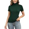 Enjoyoself Maglione Maniche Corte in Cotone Collo Alto Pullover Elegante a Maglieria-Verde Scuro/XL