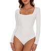 CARCOS Body da donna a maniche lunghe, elegante, sexy, con scollo quadrato, a maniche lunghe, per donne, bianco, XL