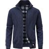 MeiLayM Uomo Autunno Inverno Cardigan Casual Maglione Lavorato a Maglia Cerniera Intera Giacca con Collo Alto e Cardigan in Pile Caldo Stand Collare Felpa Manica Lunga Blu,M