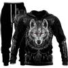 hiegi Wolf 3D - Tuta sportiva da uomo, con cappuccio