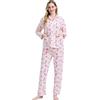 Amaxer Pigiama da Donna in Due Pezzi Set in Cotone a Maniche Lunghe Tuta da Notte e Pantaloni del Pigiama Set da Salotto, Fiore Rosso, L