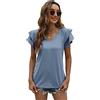 QKEPCY T Shirt Donna Estive Sbuffo Maniche Corte con Scollo a V e Balze Manica Corta Magliette Donna Elegante Rilassato Bluse e Camicie da Donna (Blu M)