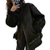 loveimgs Giacca da moto oversize da donna, in finta pelle scamosciata, foderata in pile Sherpa, cappotto in pelliccia di montone, nero, Small