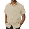 PARKLEES Camicia casual da uomo a maniche corte con bottoni, Cachi, S