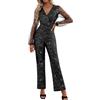 Generic Tuta da donna elegante per matrimonio con glitter, tuta jacquard, scollo a V, tuta intera in rete trasparente, tuta intera, pagliaccetto, tuta sportiva, abito da sera, Sl1., S