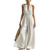 ticticlily Monopezzi e Tutine da Donna Lunga Elegante Tuta Intera senza Maniche Scollo V senza Schienale Salopette Jumpsuit Pantaloni Vita Alta A Bianco S