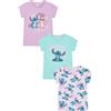 Disney Lilo & Stitch - Magliette per ragazze, confezione da 3, multipack per bambini, Porpora, 7-8 anni