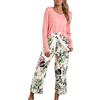 Uwdiohq Set da Casual Donna, Top A Maniche Lunghe E Pantaloni Lunghi, Stampa Pigiameria, Due Pezzi Offerta (Pink, XXL) Pigiama Donna Caldo Cotone in Lungo Aperto Davanti Blu Modal Pigiami Buccia