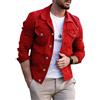 Oanviso Giacca a Camicia da Uomo Tinta Unita Manica Lunga Giacca in Denim Vintage Classica Reverscamicia Cowboy Giubbotto da Mezza Stagione con Bottone e Tasche Casual Slim Outwear A Rosso XXL