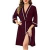 Vlazom Accappatoio Donna Corto con Bordure a Contrasto Vestaglia Comoda,Bordeaux,M
