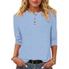 WNEEDU Maglietta a Maniche 3/4 Donna - Henley T-Shirt Camicetta a Maglia Maglione Leggero e Sottile Casual Basic Blusa Bottoni Scollo a Rotondo Azzurro Cielo M