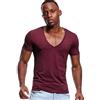 Zbrandy T Shirt con scollo a V profondo per gli uomini Low Cut Stretch Tee invisibile Vee Top manica corta vino L