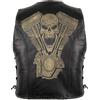 MDM Gilet Uomo In Vera Pelle Nera - Gilet Moto Con Incisione Laser Teschio E Motore, Chiusure A Gancio, Tasche, Lacci Laterali Regolabili - Smanicato Moto O Giacca Pelle Biker Senza Maniche Stile Chopper