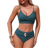 Adigaber Donna Costume da Bagno Due Pezzi Vita Alta Incrociato Frontale Costumi da Bagno Metallico Bikini Set