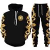 Osheoiso 2 Pezzi Tuta Uomo Manica Lunga Stampato Felpa con Cappuccio + Pantaloni Lunghe Sportive Running Completo Tute Taglie Forti Casual Tuta da Jogging Autunno Inverno