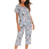MIA LUCCE - Pigiama da donna, in due pezzi, estivo, in cotone, notte, casa, capri, maniche corte, top e pantaloni 3/4, taglie S-XXL, gufo, XXL