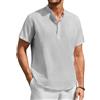 Enlision Camicie Lino Uomo Manica Corta Estive Grigio Chiaro Magliette Senza Colletto Coreana Serafino Uomo Casual Eleganti T Shirt con 3 Bottoni Abbigliamento Taglie Forti XL
