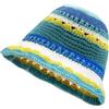YAMEIZE Cappello a secchiello a crochet per donne - Cappello a secchiello a fiore cavo lavorato a maglia fatto a mano intrecciato pieghevole carino cappello da pesca, Blu bianco, 2-3