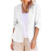 Generisch Blazer tinta unita con revers con tasche a pinces elasticizzate, blazer estivo da donna in cotone e lino, maniche leggermente a 3/4, blazer elegante con un bottone, blazer elegante aderente