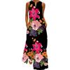 ticticlily Vestiti Lunghi Donna Taglie Forti Estivi Vestito Senza Manica e Scollo V Stampa Floreale Abito Lungo Maxi Sciolto Abiti Tunica per Donna Rosa B 4XL