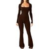 Fulidngzg Tuta Intera Donna Sportiva Modellante Stringivita Push Up con Scollo Quadrato Maniche Lunghe e Pantaloni Zampa Jumpsuit Palestra Aderente Elegante Elasticizzato Tutina Yoga Pilates Danza Aerea
