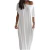 Generic Abito da donna con spalle scoperte, tinta unita, maniche corte a pipistrello, oversize, estivo, casual, da spiaggia, con tasche