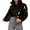 YAOTT Piumino Parker Con Cerniera Da Donna Manica Lunga Colletto In Piedi Piumino Corto Superficie Lucida Calda Tinta Unita Inverno Giacca In Cotone,Nero,S