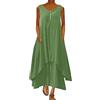 ORANDESIGNE Abito Lungo Donna Cotone e Lino Caftano Boho Abito Ampio Casual Moda Manica Lunga Scollo a V Abiti Lunghi Vestito Estivo Taglie Forti Eleganti Vestiti 2 in 1 Maxi Abito C Verde 3XL