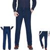 GAGFDA Pantaloni da uomo elasticizzati in vita senza bottoni, jeans da uomo classico comodo casual a vita alta a gamba dritta, pantaloni da lavoro in cotone da uomo anziano, Blu scuro, 4XL