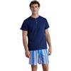 Noidinotte; more than pyjamas Noidinotte - Pigiama Uomo in Cotone con Top con Collo Tre Bottoni e Pantalone Corto Articolo Colorful - M Blu