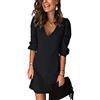 ORANDESIGNE Vestito Donna Estivi Vestito Camicia Donna Maniche Corte Estate Casual Vestito Scoll A V Camicia Allentata Abiti