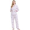 Amaxer Set Pigiama Caldo da Donna in Flanella 100% Cotone Set Pigiama Autunno e Inverno, Fiori Rosa con Sfumature Rosa, L