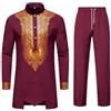 ZDSUHYIW Tuta africana Dashiki da uomo Set di due pezzi Tradizionale Tribale Abiti Manica Lunga Camicia e Pantaloni Musulmani Arabo Medio Oriente Vestito con Maniche Lunghe Islamico Abito, Colore