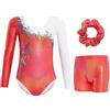 Gogokids Set di maglia da ginnastica a maniche lunghe, per bambini, con motivo sfumato, con paillettes sfumate, con maglia da ginnastica, pantaloncini e fascia per capelli, per età 3-12, Colore: