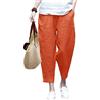 Onsoyours Donna Pantaloni Larghi Lino Vita Alta Pantaloni Gamba Larga Estivi con Tasche A Arancione M