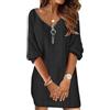shownicer Abito da Donna Casual Autunno Inverno Manica Lunga Tinta Unita Scollo a V Vestito con Cerniera Maglione Elegante Tunica Ampia Mini Abito