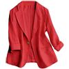 Mywinway - Blazer da donna casual, a maniche 3/4, leggero, in cotone e lino, per l'estate e la primavera, Rosso, XX-Large