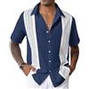 CTU Camicia da bowling da uomo, a maniche corte, stampa vintage, con bottoni, stile hawaiano, taglie M-3XL, Blu marino, XXL