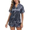 HANERDUN Pigiama da Donna in Raso Set Manica Corta Button Down Set di Abbigliamento da Notte Loungewear Sleepwear