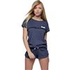 S& SENSIS Pigiama Donna Lungo in Cotone, Blu/Bianco Pois Corto, XL