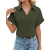 heekpek Camicia Donna Estiva Camicetta Manica Corta Elegante Blusa Scollo a V Top Maniche a Pipistrello con Bottoni Maglietta Classico Tinta Unita Moda Casual Lavoro Shirt (Verde Militare, L)