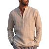 LVCBL Camicia da Uomo A Maniche Lunghe Estiva per Il Tempo Libero in Lino Vestibilit Normale Cachi 3XL
