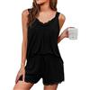 Uniexcosm Pigiami Estivi Donna Corti Pizzo Senza Maniche Indumenti da Notte Sexy Sciolto Sottoveste in Pizzo Scollo A V Nero XXL