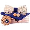 HZQIFEI Papillon in legno, set di 4 pezzi, papillon in legno, gemelli + spilla + quadrato da tasca, accessorio alla moda
