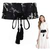 DHER Cintura ricamata vintage Cintura con frange stile cinese Vita larga ricamata retrò stile antico Hanfu donna cintura in tessuto vestito decorativo vita versatile stile etnico