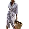 shownicer Vestito Donna Elegante Abito Estivi Vestito Lungo Casual Maniche a 3/4 Scollo a V Vestiti Stampa Floreale Abiti Camicia A Marrone S