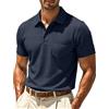Lovraj Breeze - Polo da uomo a maniche corte, traspirante, testurizzata, comfort fit, estiva, con tasca sul petto, taglio dritto, da golf, per tutti i giorni, ufficio e attività all'aperto, Blu marino, XL