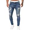 Generic Jeans da uomo slim fit elasticizzati strappati, skinny strappati, vestibilità regolare, jeans classici in denim morbidi a vita bassa, petite con tasca, super comodi, in denim invecchiato con fori