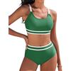 Yuson Girl Costume da Bagno Donna Due Pezzi Push Up Imbottito Reggiseno Bikini Donna Mare Regolabile Costumi da Bagno Scollo a U Patchwork a Righe Bikini Vita Alta Bikini da Spiaggia(Verde, S)